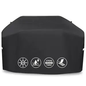 QuliMetal large black grill cover on a big gas grill, showing drawstring and Velcro