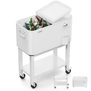 White VINGLI 60-quart rolling cooler with bottle opener and two-sided lid