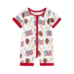 Baby baseball romper with American flag design
