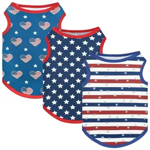 Vehomy 3-pack of patriotic dog tank tops with different flag patterns