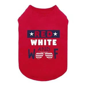 Fitwarm Red White and Woof dog shirt modeled on a small dog