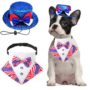 American flag dog tuxedo with top hat on medium-sized dog