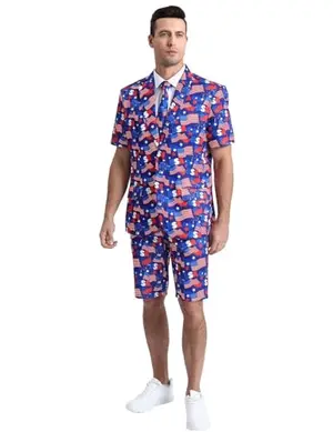 Fashonal American Flag suit with shorts, bow tie and tie for men