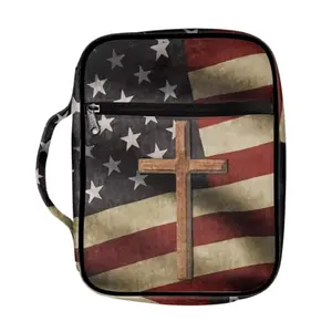 Coldinair American Flag Cross Bible Cover made of canvas with cross design and bookmark belt