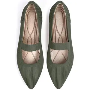 TINGRISE women's knit Mary Jane flats in green
