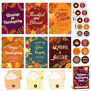 Decorably 18 Pack Foiled 5x7in Thanksgiving Cards Religious with Envelopes and Stickers, 6 Christian Designs for Friends, Family & Loved Ones