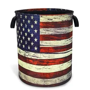 Round NUTAINLA laundry basket with retro American flag design