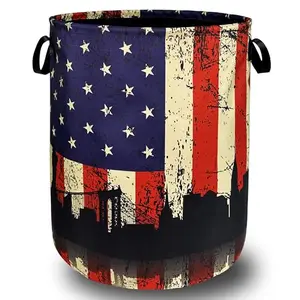 SELIONLIKN retro American flag laundry hamper for kids bedroom