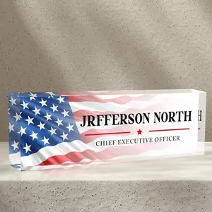 AZUFEMOS small US flag acrylic desk name plate