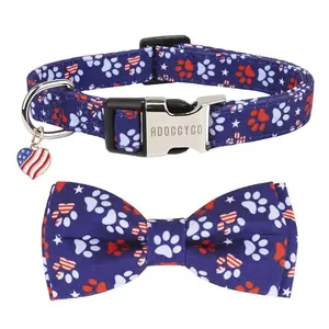 ADOGGYGO American Flag Dog Collar with Detachable Bowtie on a dog