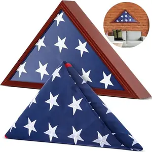 Mindsoft flag case with folded American flag inside wooden display box