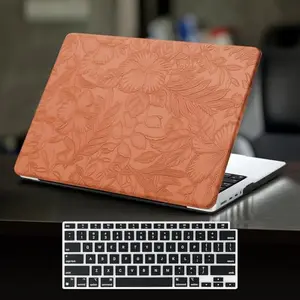 DTangLsm brown embossed floral leather MacBook Pro case, vintage professional style