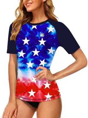 Womens American flag gradient rash guard for surfing