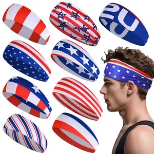 Gvhntk 9-pack multi-color flag style headbands stacked to show variety