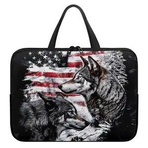 Wolf American flag laptop bag with dual zippers and built-in handle