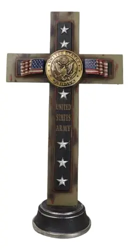 Ebros Gift US Army standing cross with medallion, flags and stars