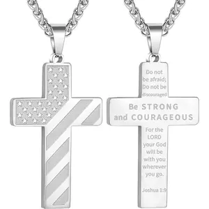 Eulinviak stainless steel patriotic cross necklace with mirror finish and double-sided design