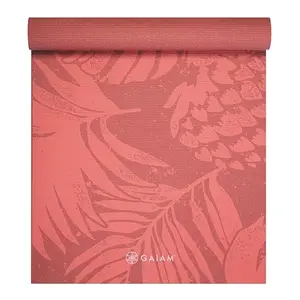 Gaiam print yoga mat in tropical sunrise design, non-slip textured surface