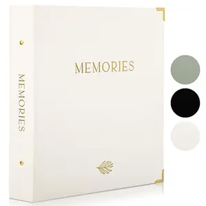 ZICOTO linen photo album open showing 4x6 photos in slip-in pockets with gold foil lettering