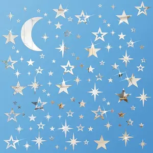 Shappy moon and star mirror stickers in various sizes on a dark background