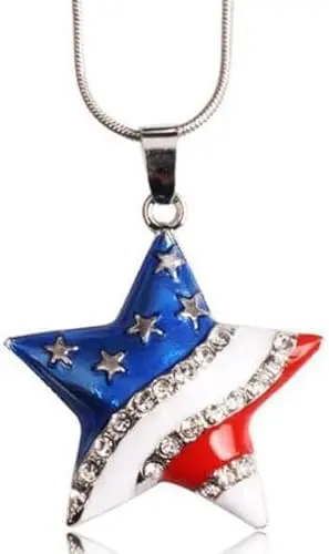 KILNEX star pendant necklace with red, white, and blue enamel on a silver chain