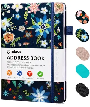 Comkiso address book with laminated tabs and bloom cover