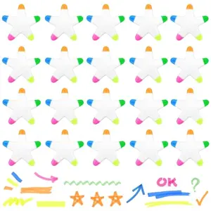 SAYAYA 20 pack star highlighters in bright colors on notebook