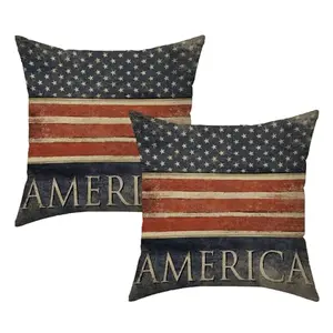 NUTEEN vintage American flag pillow covers on a farmhouse living room sofa