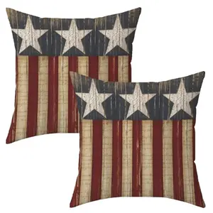 NUTEEN wood grain American flag pillow cover on a rustic wooden chair