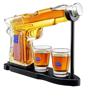 American Flag Pistol Whiskey Decanter Set with two glasses