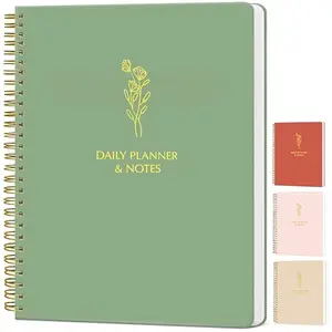 Sage green Of a Happy Kind daily planner with gold foil spiral binding