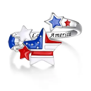Sariel sterling silver American flag adjustable ring