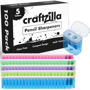 100 pack of manual pencil sharpeners with lids in assorted colors for classroom