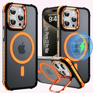 ZOEII magnetic case for iPhone 15 Pro Max with camera kickstand in orange