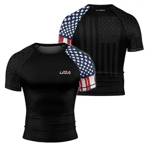 Short sleeve American flag rash guard for BJJ and MMA