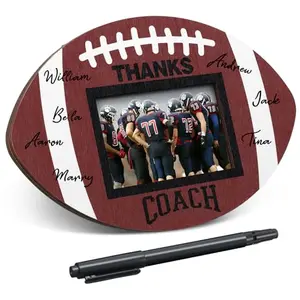 Round wooden football picture frame with signable mat and pen