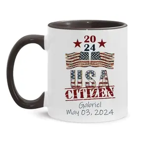 LASNECK Custom USA Citizen Mug with American flag design and personalized name