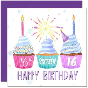 Cute cupcake cartoon sweet sixteen card made from recycled materials