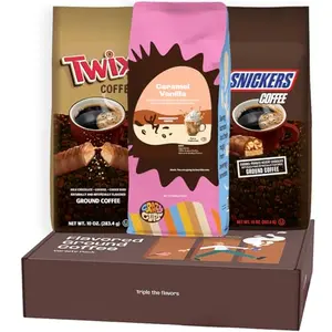 Perfect Samplers Milky Way, Twix, and Caramel Vanilla flavored ground coffee set