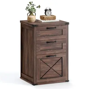 Maroon brown VASAGLE file cabinet with barn door front