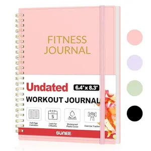 SUNEE fitness journal with pink cover and elastic strap