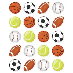 600 piece mini sport ball stickers pack with round football, baseball, tennis ball designs
