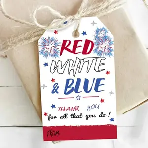 Aukolass Red White and Blue Thank You Tags