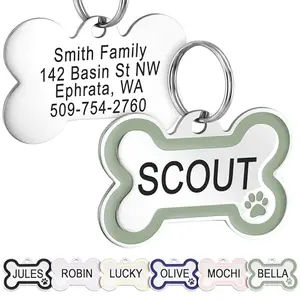GoTags small bone‑shaped pet ID tag with sage enamel paw print