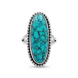 Solid sterling silver turquoise ring with oval stone
