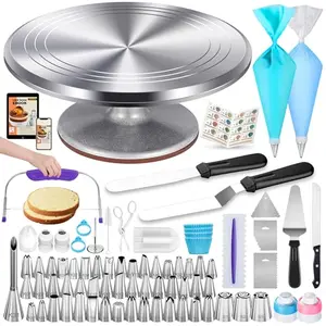 Kootek 253-piece cake decorating kit with heavy-duty aluminum turntable and extensive tip set