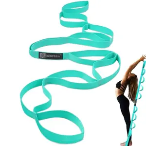 A AZURELIFE green stretching strap with ten loops