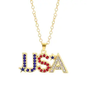 Colobublie unisex American flag rhinestone pendant necklace for quinceanera
