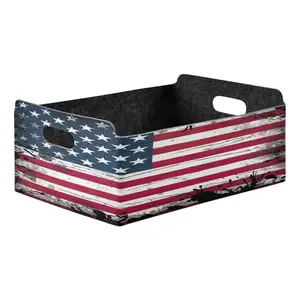 Small YETTASBIN felt storage basket with American flag print, open top design