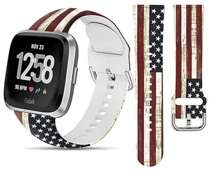 LNZLKING American flag silicone band for Fitbit Versa 4/3 pictured on wrist